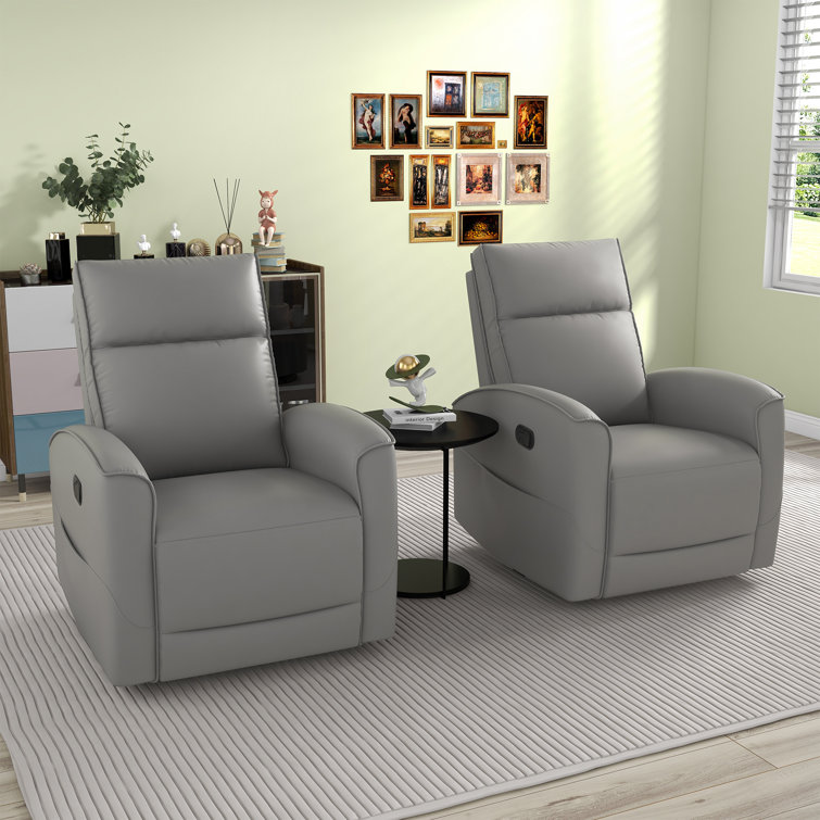 30.7 Wide Modern and Breathable Vegan Leather Manual Swivel and Rocker Recliner with Storage Pocket Set of 2 Latitude Run Upholstery Color Gray